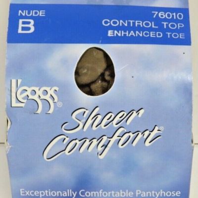 Leggs Sheer Comfort Pantyhose Tights Nude B Control Top Enhanced Toe 1 Pair